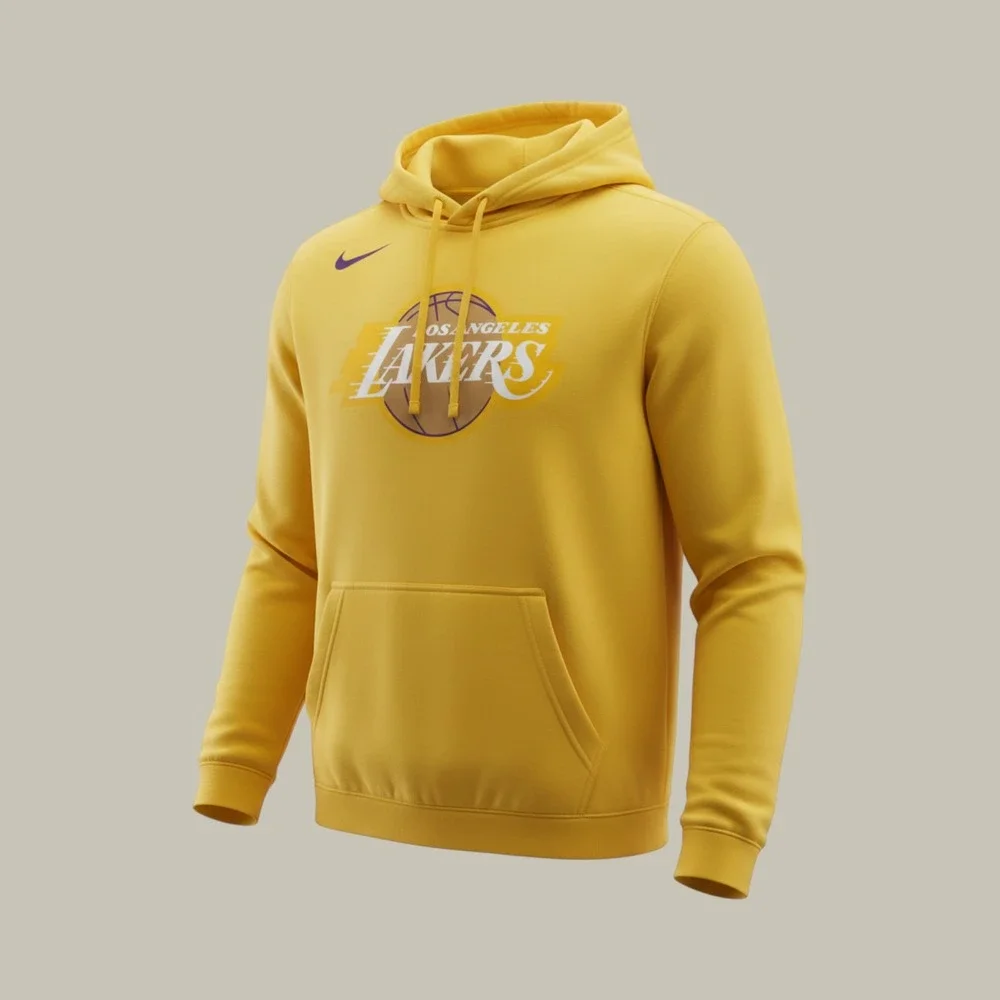 Nike Mens NBA Los Angeles Lakers Hoodie Yellow Pullover Graphic Fleece Large